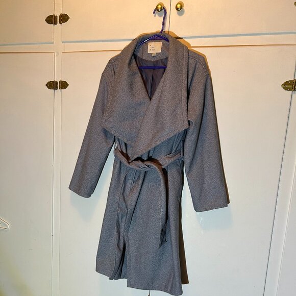A New Day Women's Gray Belted Longline Wrap Collar Lined Coat Size Medium - Picture 3 of 12